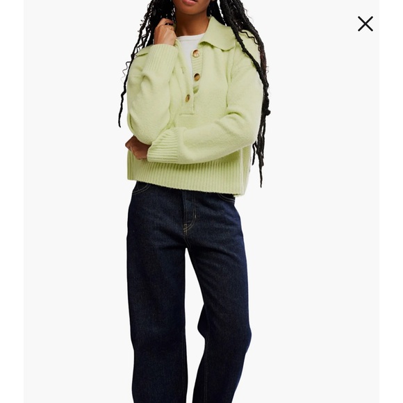 Free people Trading Up Cotton Blend Polo Sweater in color matcha melange - Picture 5 of 8